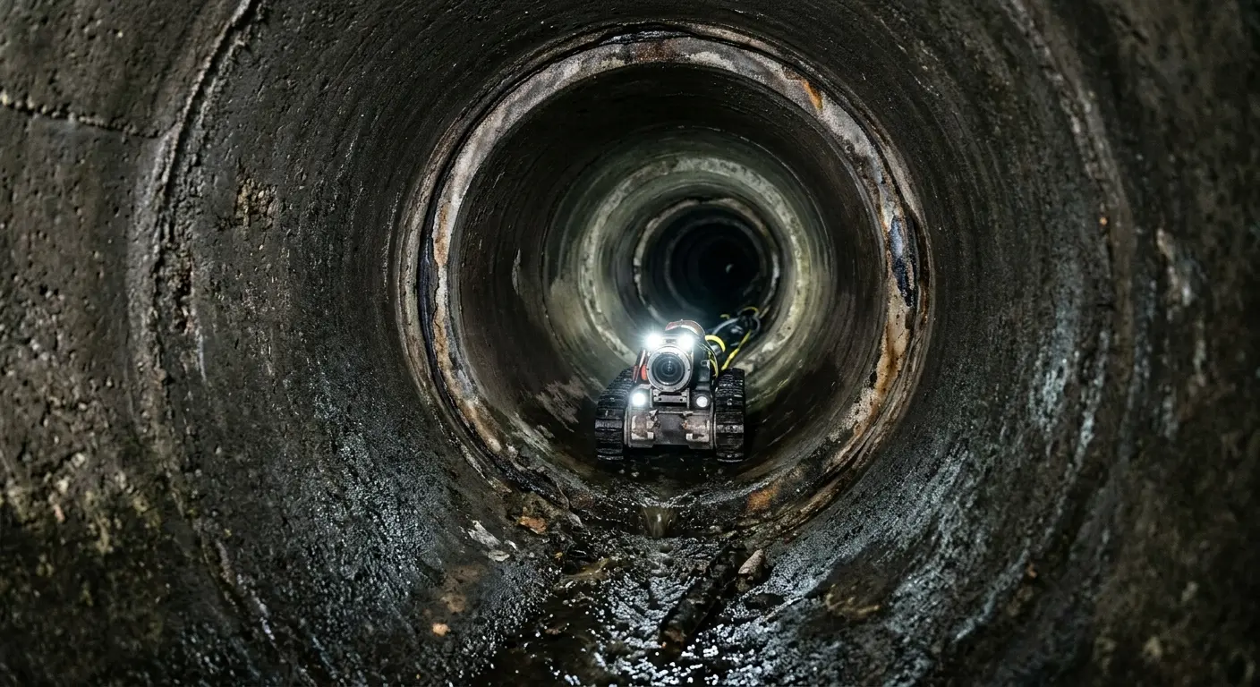 Robotic sewer camera inspecting pipe interior for Sewer Line Cleaning in Bradford